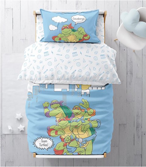 סט מצעים 3 חלקים 100% כותנה 70x130 ס''מ מבית Homestyle - דגם Ninja Turtles Beat