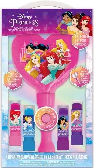 סט מראה מוארת עם 4 שפתוני לחות מבית דיסני - נסיכות דיסני