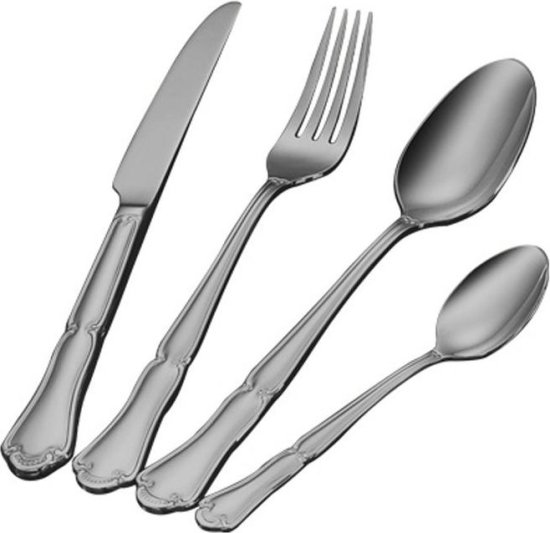 סט סכו''ם 24 חלקים - נירוסטה עם עיטורים דגם Belle מבית Food Appeal - כסוף מבריק