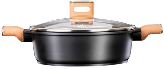 סיר סוטאז' 28 ס''מ 4 ליטר עם ידיות ''אפקט העור'' סדרת Charm מבית Food Appeal - צבע שחור עם ידיות קאמל