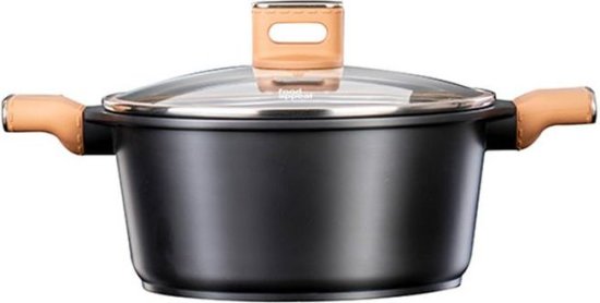 סיר סוטאז' 32 ס''מ 9.8 ליטר עם ידיות ''אפקט העור'' סדרת Charm מבית Food Appeal - צבע שחור עם ידיות קאמל