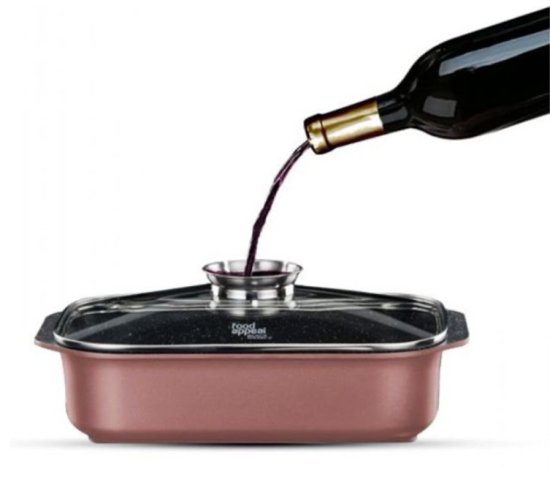 סיר רוסטר עם מכסה ארומטי 34.5x24.5x8 ס''מ 6 ליטר סדרת  Black Marble מבית Food Appeal - ורוד עתיק עם מכסה כסוף