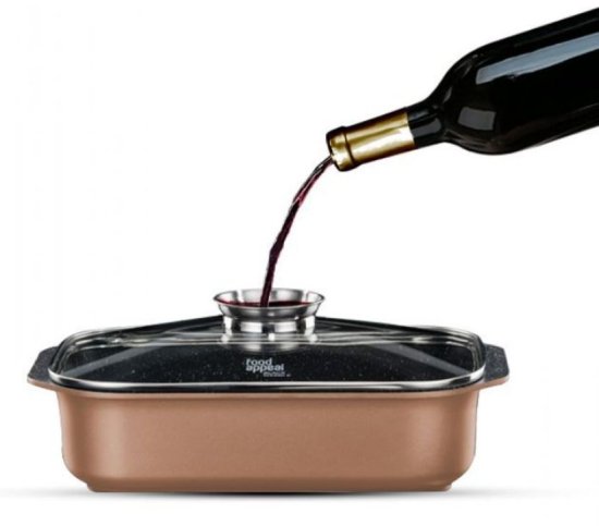 סיר רוסטר עם מכסה ארומטי 35x25x10 ס''מ 7.8 ליטר סדרת Black Marble מבית Food Appeal - שחור עם מכסה שמפניה