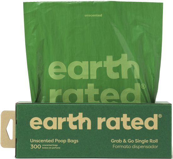 שקיות נשלפות ללא בישום לאיסוף צואת כלבים מבית Earth Rated - גליל המכיל 300 שקיות