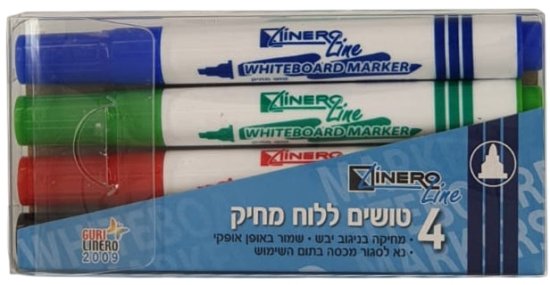 4 טושים ללוח מחיק ראש שטוח (90) Linero Line