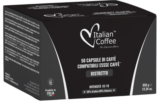 50 קפסולות Italian Coffee Ristretto - תואמות למכונות קפה Essse Caffe (קרנות השוטרים)