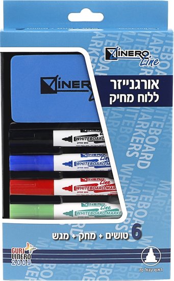 6 טושים ללוח מחיק ראש עגול (70) + אורגנייזר + מחק Linero Line