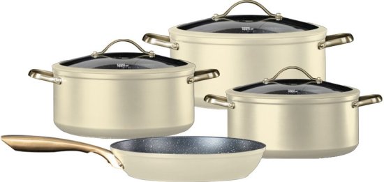 סט 7 חלקים סירים ומחבתות סדרת Regal מבית Food Appeal - צבע קרם - ידיות שמפניה – תמונה 2