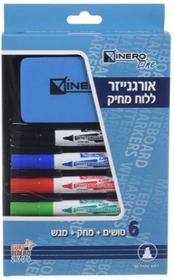6 טושים ללוח מחיק ראש שטוח (90) + אורגנייזר + מחק Linero Line – תמונה 3