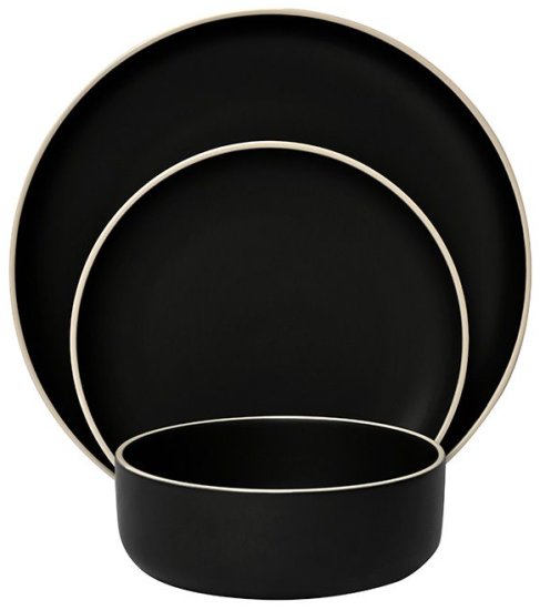 סט צלחות קרמיקה 18 חלקים ל-6 סועדים דגם Lines מבית Food Appeal - שחור/פס לבן – תמונה 3