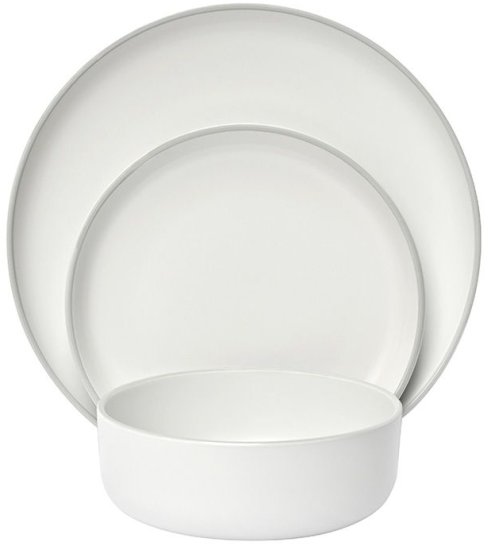 סט צלחות קרמיקה 18 חלקים ל-6 סועדים דגם Lines מבית Food Appeal – לבן/פס אפור בהיר