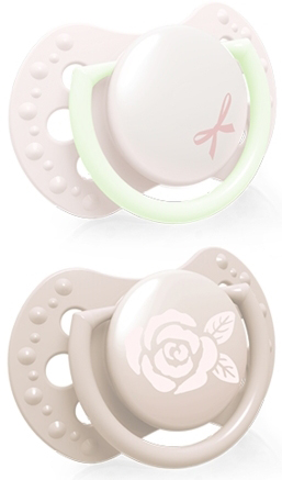 זוג מיני מוצצים מסיליקון מהדורת Baby Shower מבית Lovi - ורוד (0-2 חודשים)