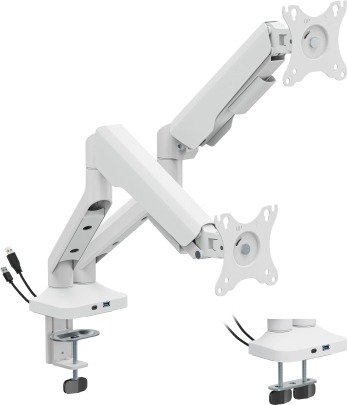 זרוע שולחן לזוג מסכים בגדלים 17-35 אינץ' - 12 ק''ג  + חיבור USB ו-USB Type-C מבית Brateck - צבע לבן