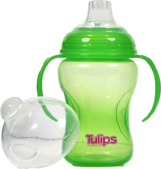 כוס אימון עם פיית סיליקון וידיות בנפח 300 מ''ל מבית Tulips - צבע ירוק