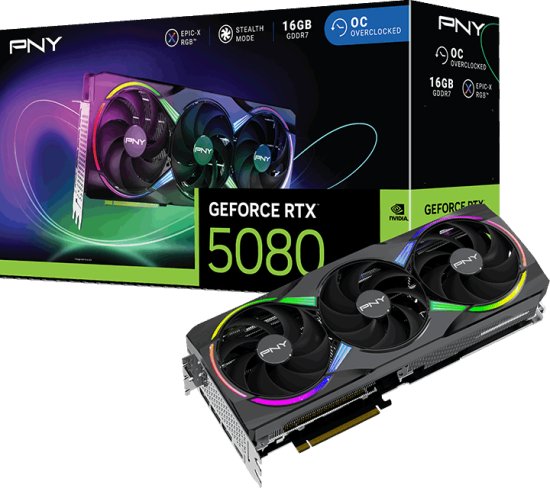 כרטיס מסך PNY RTX 5080 ARGB EPIC-X OC Triple Fan 16GB GDDR7