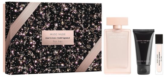 מארז בושם לאישה 100 מ''ל Narciso Rodriguez For Her Musc Nude או דה פרפיום E.D.P + בושם 10 מ''ל + תחליב גוף 50 מ''ל
