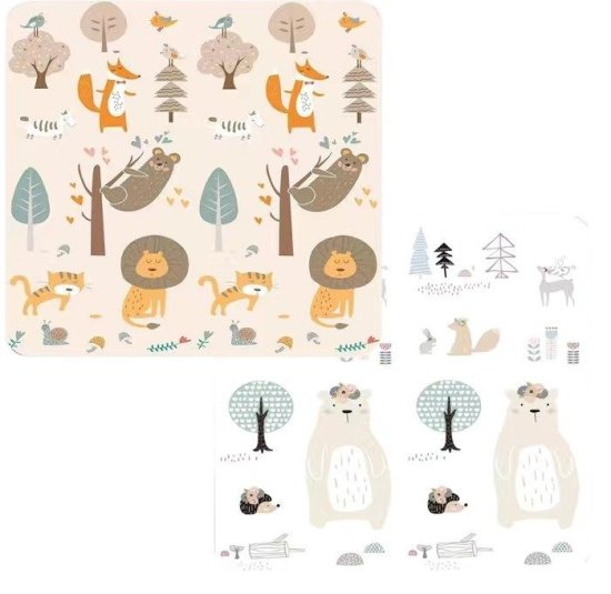 משטח פעילות מתקפל דו צדדי לתינוקות מבית Yamayo - איורי דוב בשלג וחיות ביער