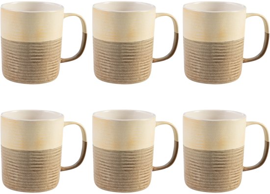 סט 6 כוסות מאג Stonware מבית Millennium – בנפח 480 מ"ל – צבע צהוב / אדמה
