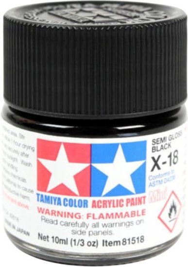 צבע אקרילי למודלים מבית Tamiya - שחור חצי מבריק