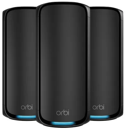 ראוטר NETGEAR Orbi 970 802.11ax BE27000 WiFi 7 Quad-band Mesh 10 Gigabit Router (3-Pack) - צבע שחור