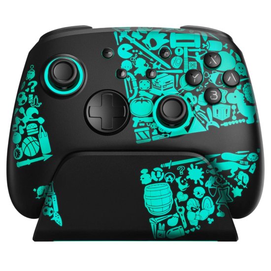 שלט אלחוטי ל-Nintendo Switch + מעמד טעינה FUNLAB Luminex Pro - עיצוב Smash Bros - צבע שחור / ירוק